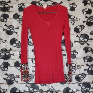 M+M+ THERMAL KNIT TOP PAISLEY WIDE SLEEVE CUFFS